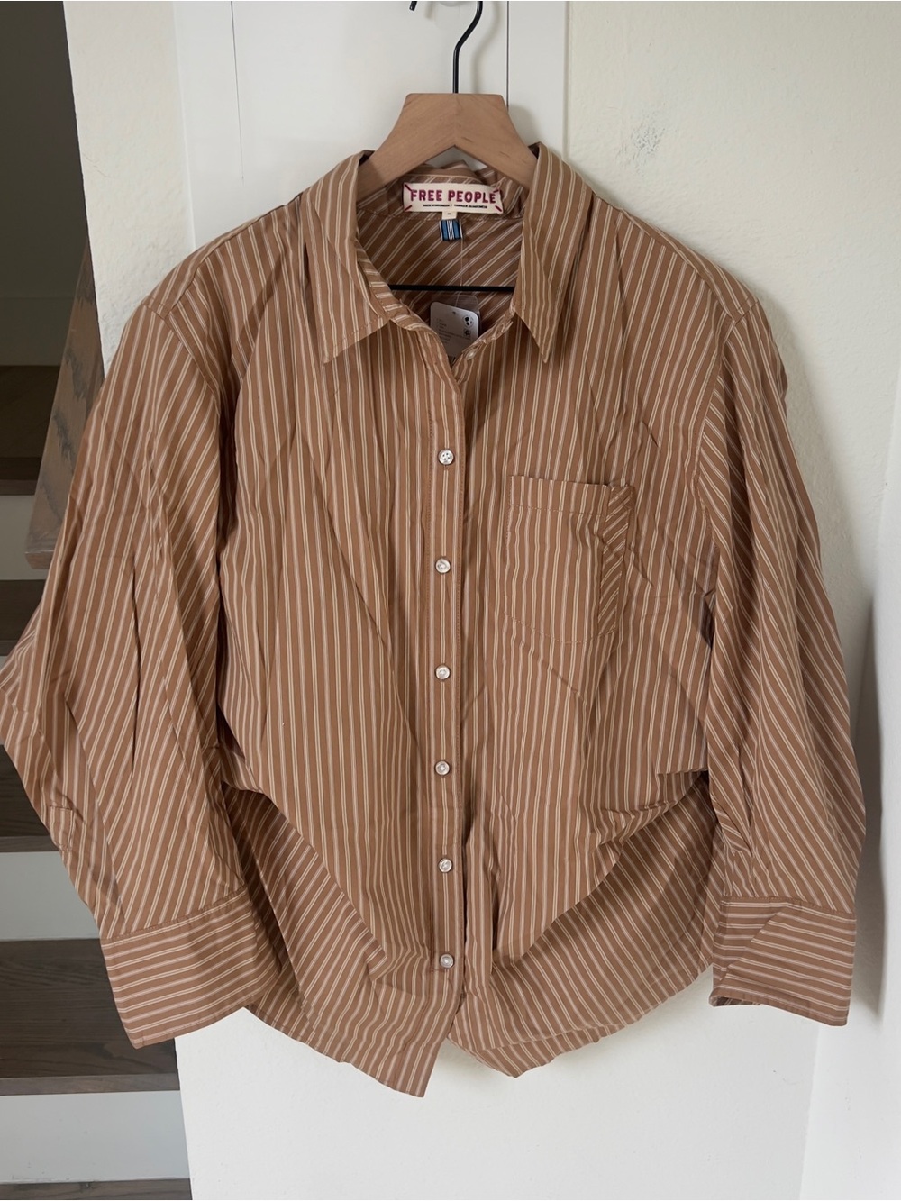 Free People Sabine Striped Articulated Shirt - Latte Combo - NWT - Picture 3 of 5
